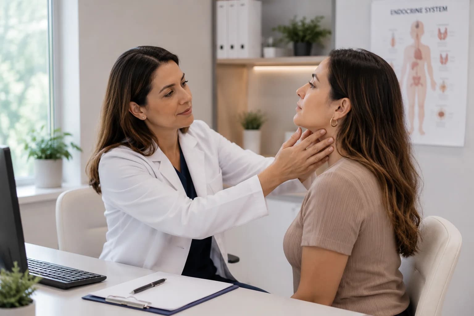 Dr. Phenu Zachariah performing a thyroid diagnostic examination